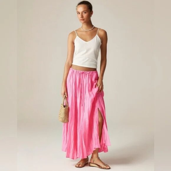 J. Crew Black Pleated Drawstring Maxi Skirt in Linen Blend/NWT/L - Picture 5 of 15